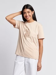 U.S. Polo Assn. Natural Womens Double Horsemen Print Crew Neck T-Shirt - Image 1 of 7