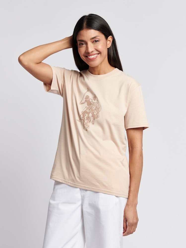 U.S. Polo Assn. Natural Womens Double Horsemen Print Crew Neck T-Shirt - Image 1 of 7