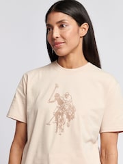 U.S. Polo Assn. Natural Womens Double Horsemen Print Crew Neck T-Shirt - Image 2 of 7