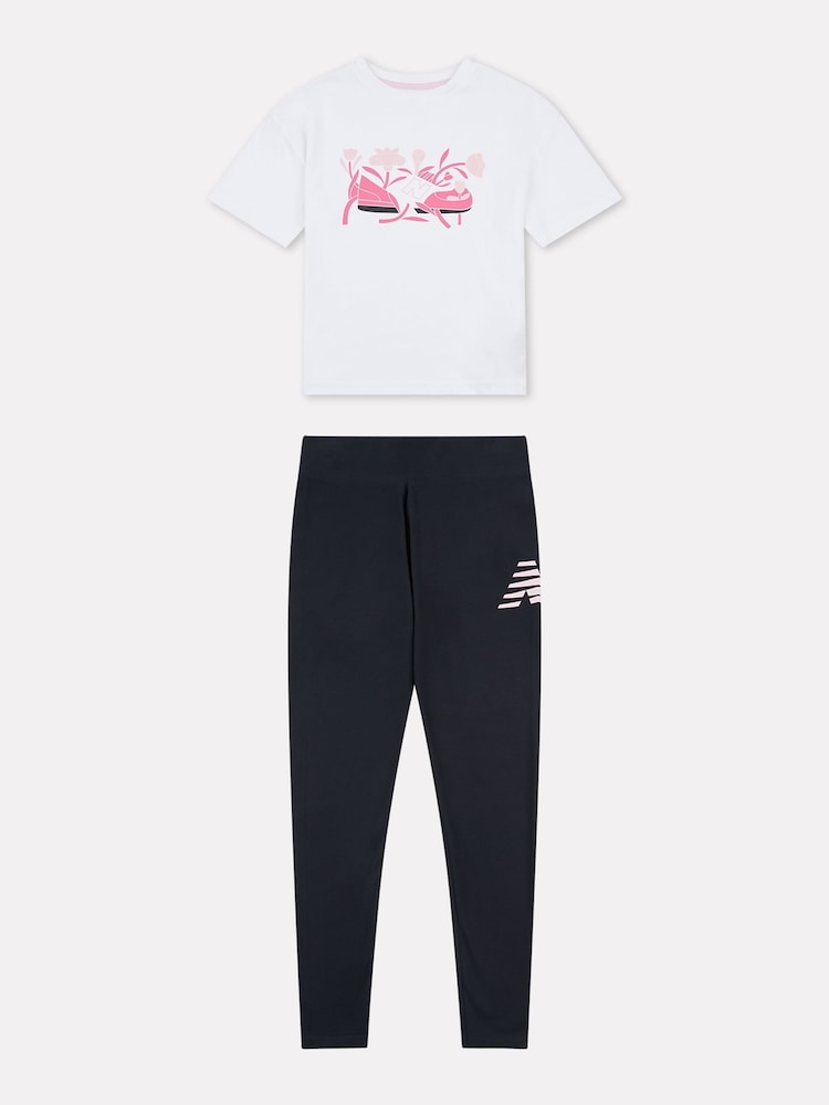 New Balance White Kids CDL Floral Shoes Graphic T-Shirt and Leggings Set - Image 1 of 5