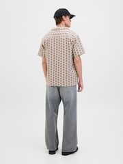 JACK & JONES Brown Short Sleeve Diamond Patterned Shirt - Image 2 of 7