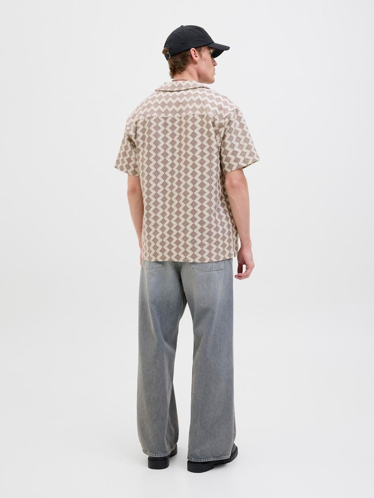 JACK & JONES Brown Short Sleeve Diamond Patterned Shirt - Image 2 of 7