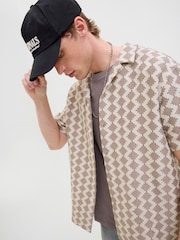 JACK & JONES Brown Short Sleeve Diamond Patterned Shirt - Image 3 of 7
