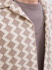 JACK & JONES Brown Short Sleeve Diamond Patterned Shirt - Image 4 of 7