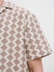 JACK & JONES Brown Short Sleeve Diamond Patterned Shirt - Image 5 of 7