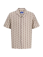 JACK & JONES Brown Short Sleeve Diamond Patterned Shirt - Image 6 of 7
