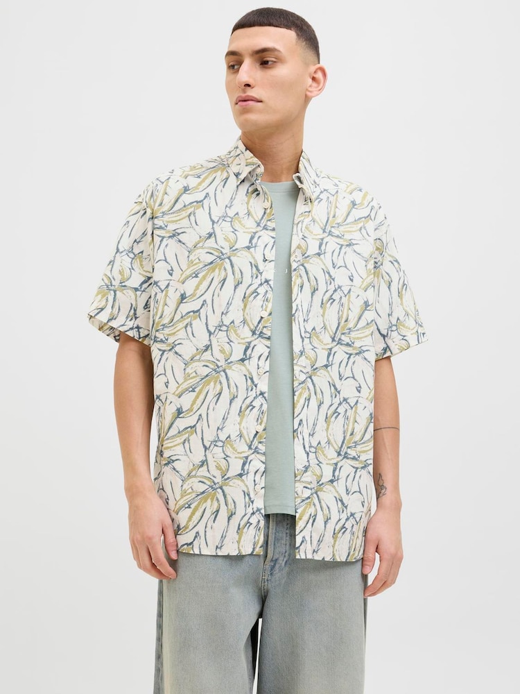 JACK & JONES White Floral Print Short Sleeve Shirt - Image 1 of 5