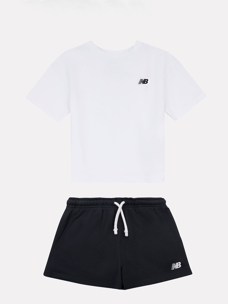 New Balance White Small Kids Logo T-Shirt and Shorts Set - Image 1 of 5