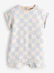 Blue/Ecru Checkerboard Short Sleeve Romper - Image 1 of 1