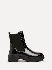 Linzi Black Landon Chunky Croc Mix Ankle Boots With Stud Detail Sole - Image 2 of 5