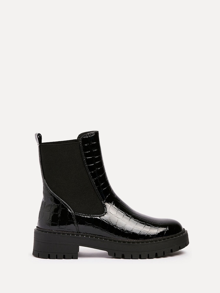 Linzi Black Landon Chunky Croc Mix Ankle Boots With Stud Detail Sole - Image 2 of 5