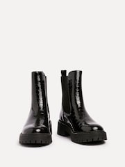 Linzi Black Landon Chunky Croc Mix Ankle Boots With Stud Detail Sole - Image 3 of 5