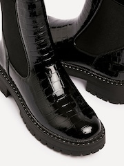 Linzi Black Landon Chunky Croc Mix Ankle Boots With Stud Detail Sole - Image 4 of 5
