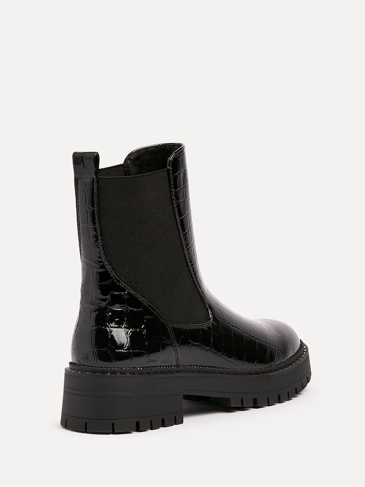 Linzi Black Landon Chunky Croc Mix Ankle Boots With Stud Detail Sole - Image 5 of 5 Linzi Black Landon Chunky Croc Mix Ankle Boots With Stud Detail Sole - Image 5 of 5