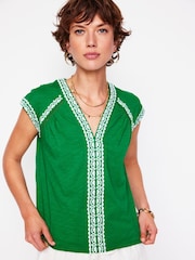 Boden Green Hazel Cotton Embroidered Blouse - Image 1 of 5