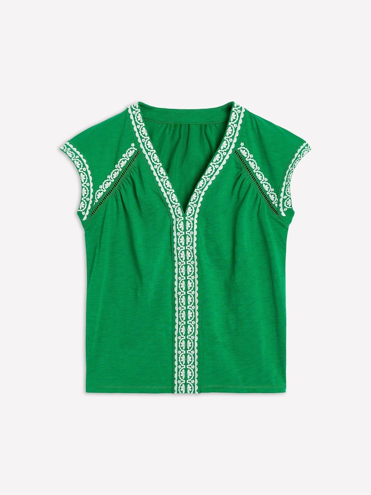 Boden Green Hazel Cotton Embroidered Blouse - Image 5 of 5