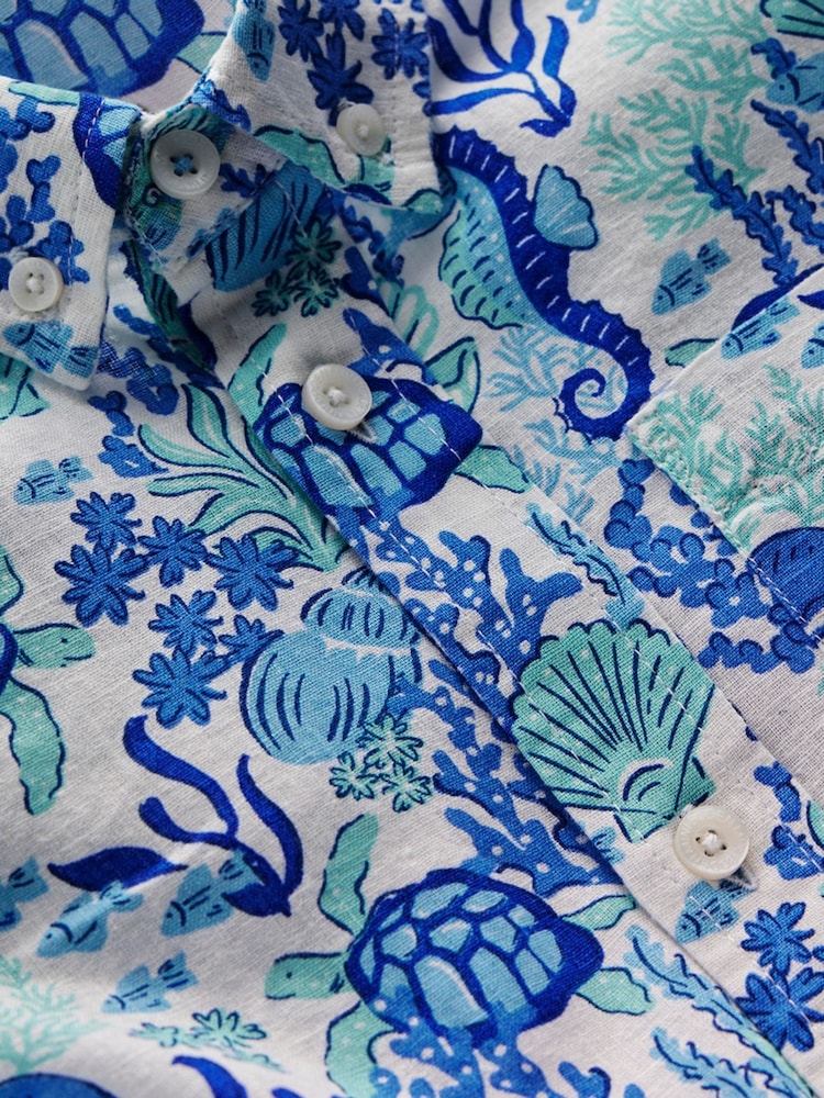 Boden Blue Cotton Linen Shirt - Image 3 of 3 Boden Blue Cotton Linen Shirt - Image 3 of 3