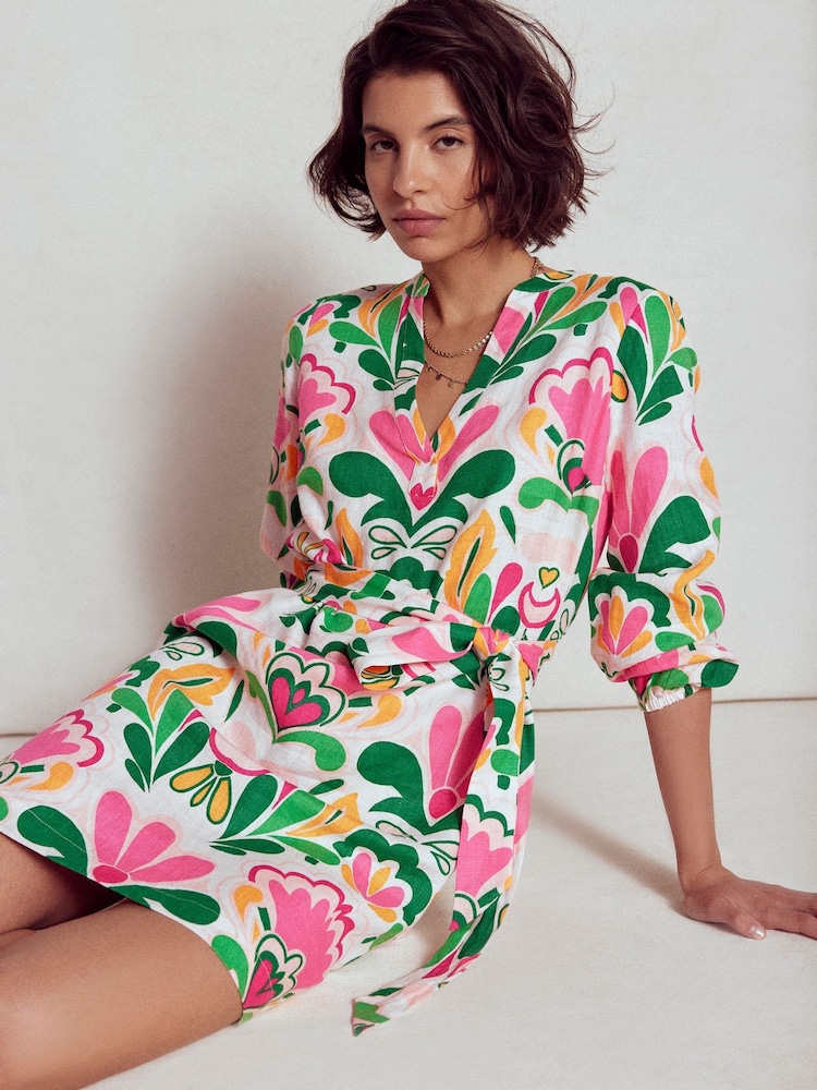 Boden Green Cleo Linen Tie Waist Dress - Image 1 of 6