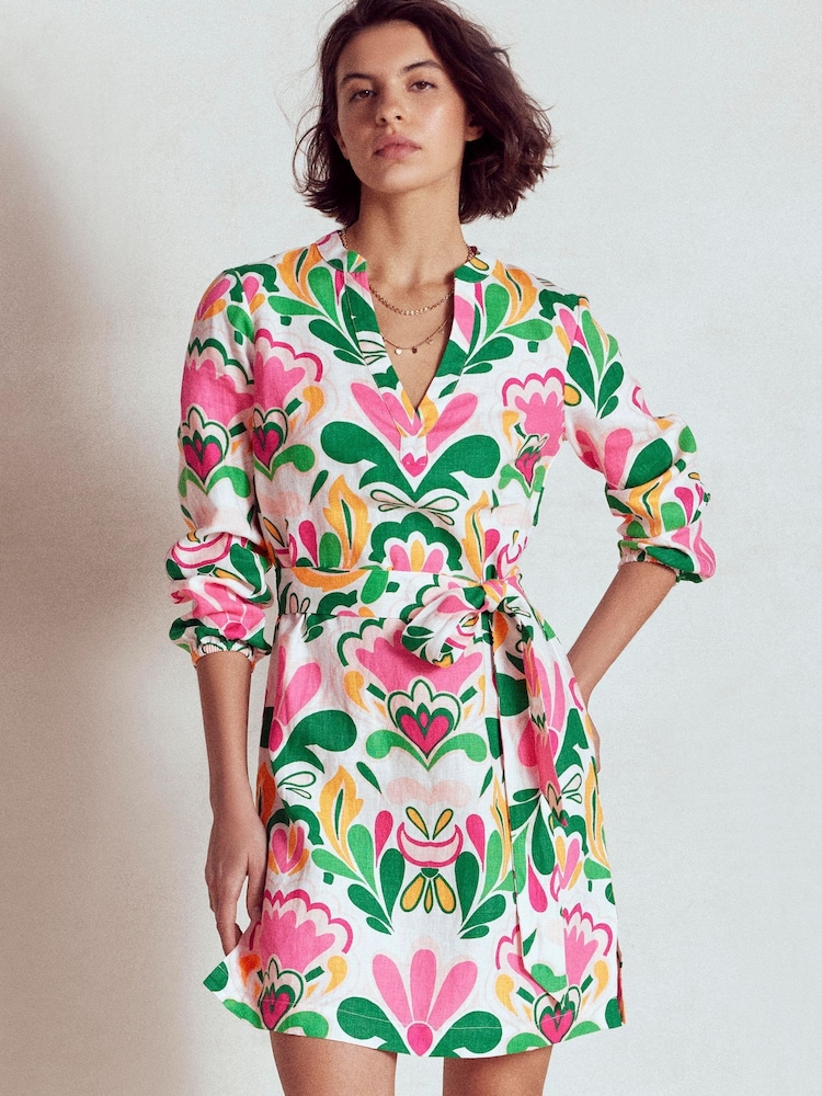 Boden Green Cleo Linen Tie Waist Dress - Image 2 of 6