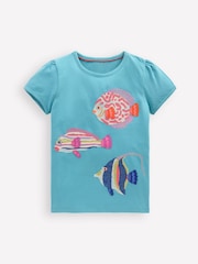 Boden Blue Puff Sleeve Fish Superstitch Top - Image 1 of 3