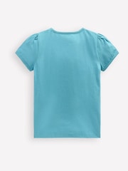 Boden Blue Puff Sleeve Fish Superstitch Top - Image 2 of 3