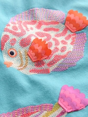 Boden Blue Puff Sleeve Fish Superstitch Top - Image 3 of 3