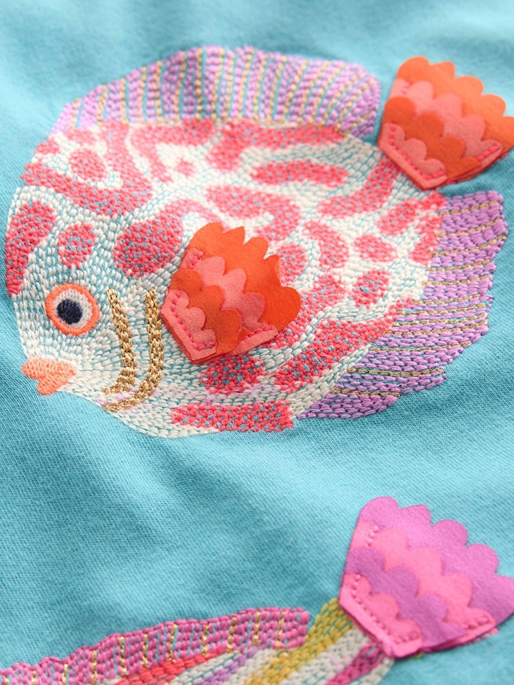 Boden Blue Puff Sleeve Fish Superstitch Top - Image 3 of 3