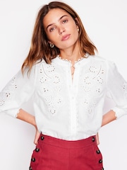 Boden White Alicia Cutwork Linen Top - Image 3 of 4