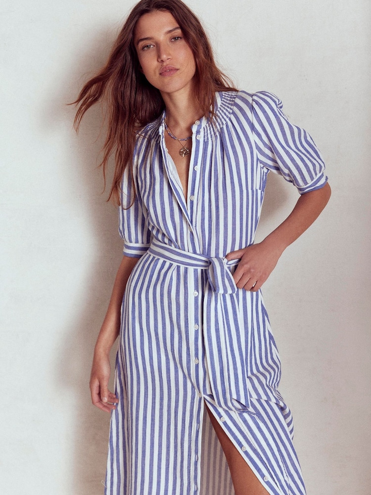 Boden Blue Ada Double Cloth Stripe Midi Dress - Image 2 of 5