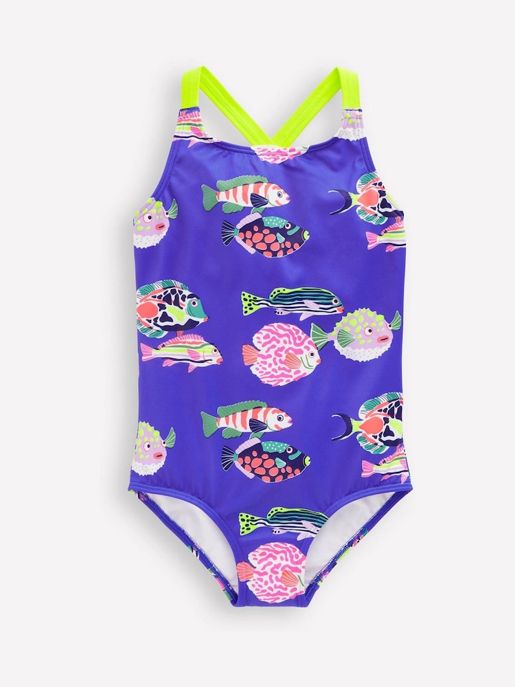 Boden Blue Fish Cross-Back Printed Swimsuit - Image 1 of 3 Boden Blue Fish Cross-Back Printed Swimsuit - Image 1 of 3