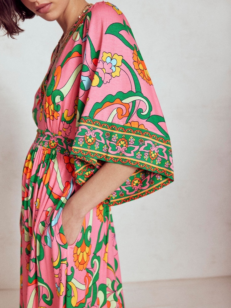 Boden Pink Maya Kimono Jersey Maxi Dress - Image 2 of 5 Boden Pink Maya Kimono Jersey Maxi Dress - Image 2 of 5