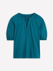 Boden Blue Notch Neck Cutwork Blouse - Image 5 of 5