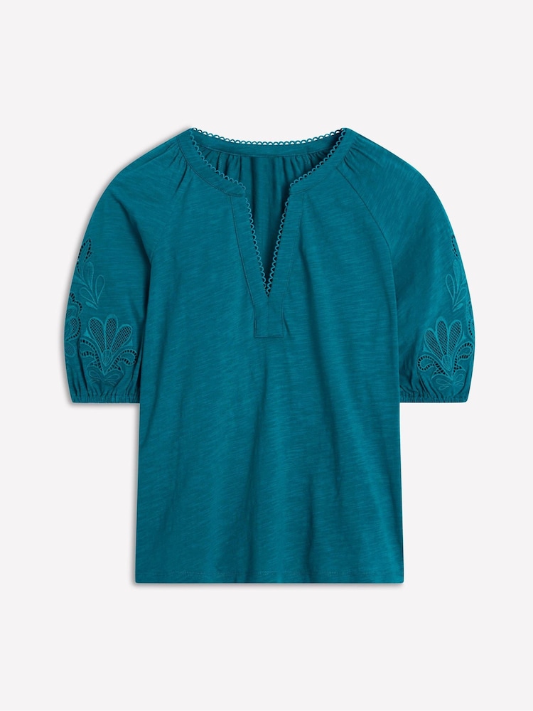 Boden Blue Notch Neck Cutwork Blouse - Image 5 of 5