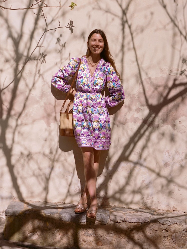 Boden Purple Mya Cotton Short Dress - Image 1 of 4 Boden Purple Mya Cotton Short Dress - Image 1 of 4