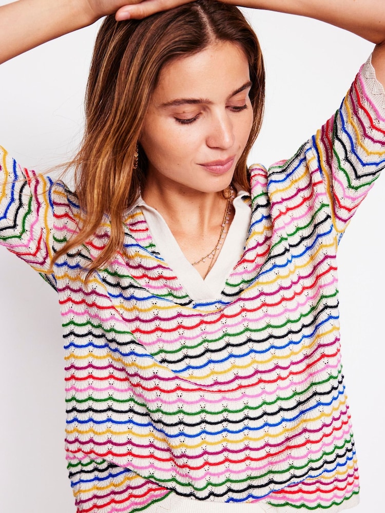 Boden Cream Collared Henley Jumper - Image 4 of 4