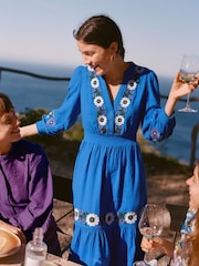 Boden Blue Elena Double Cloth Embroidered Midi Dress - Image 1 of 6