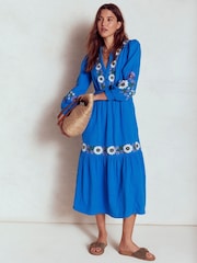 Boden Blue Elena Double Cloth Embroidered Midi Dress - Image 3 of 6