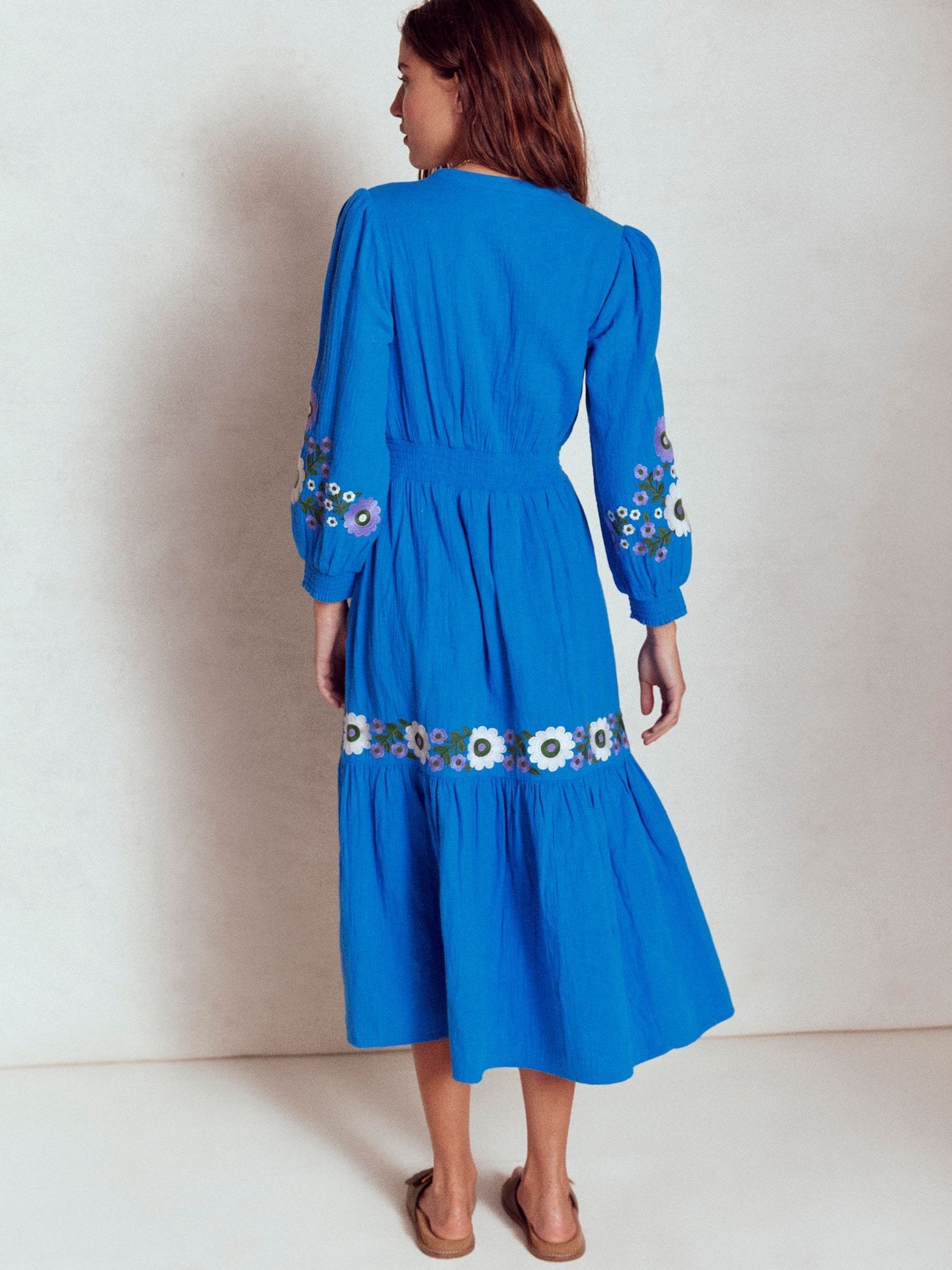 lace blue dress with sleeves High Neck Lace Dress-Blue