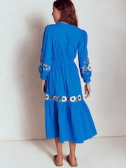 Boden Blue Elena Double Cloth Embroidered Midi Dress - Image 4 of 6