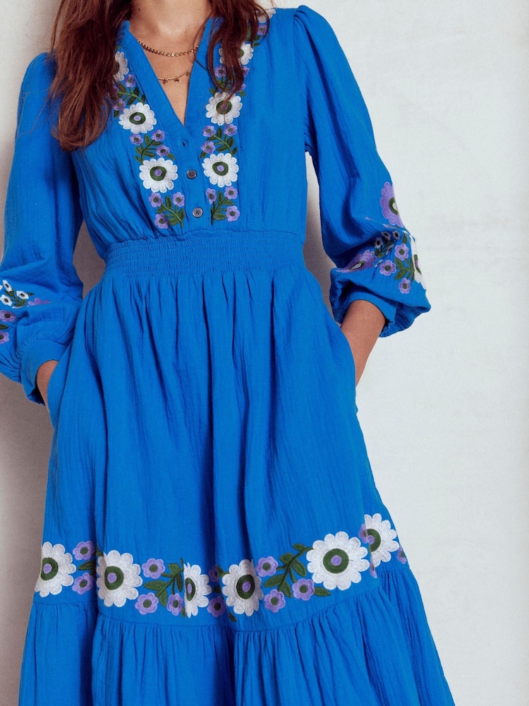 boden blue embroidered dress Boden Women's Octavia Linen Blend Dress in Blue main image 1