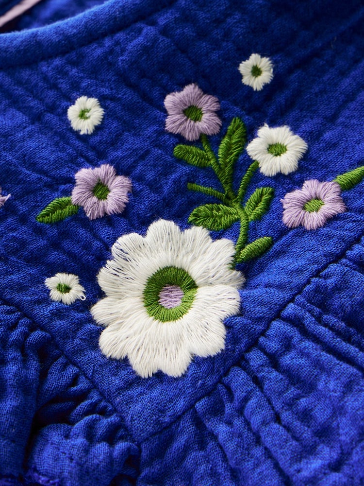 Boden Blue Embroidered Double Cloth Frill Sleeve Top - Image 3 of 3 Boden Blue Embroidered Double Cloth Frill Sleeve Top - Image 3 of 3
