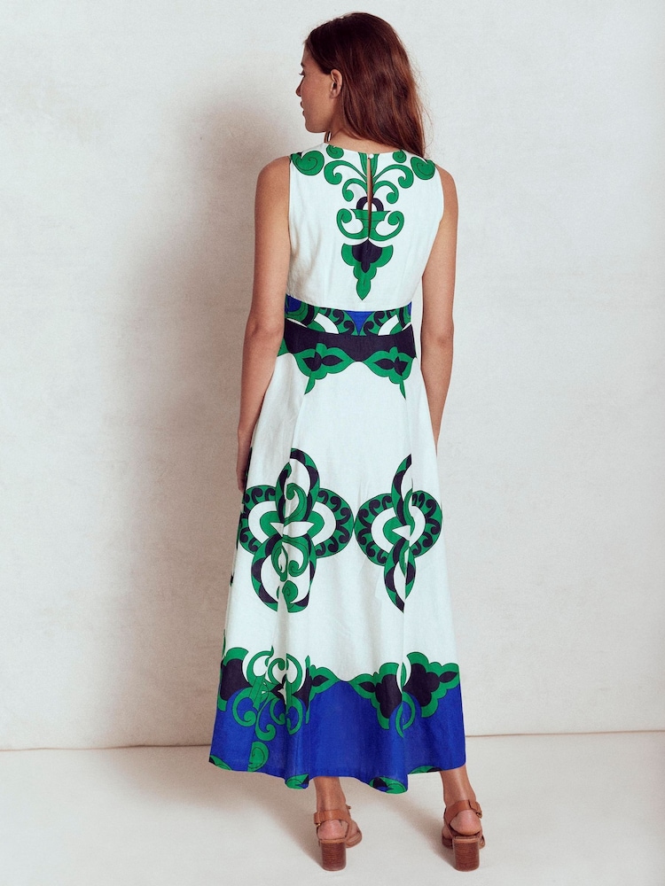 Boden Cream Sleeveless Linen Blend Dress - Image 2 of 5 Boden Cream Sleeveless Linen Blend Dress - Image 2 of 5