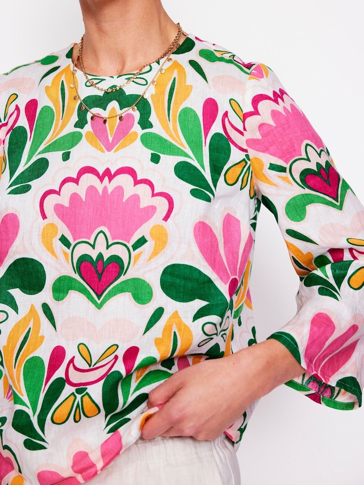 Boden Pink Fluted Sleeve Linen Top - Image 2 of 5
