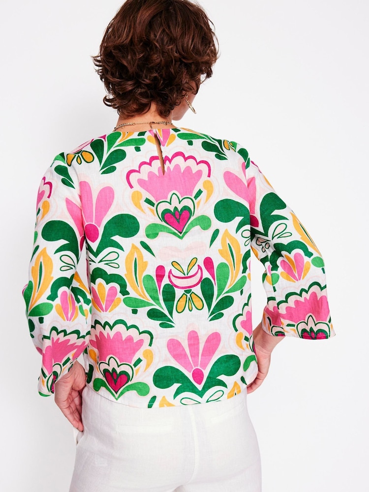 Boden Pink Fluted Sleeve Linen Top - Image 4 of 6