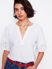 Boden White Notch Neck Cutwork Blouse - Image 1 of 5