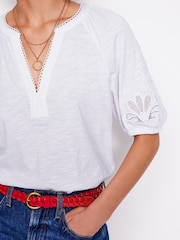 Boden White Notch Neck Cutwork Blouse - Image 2 of 5