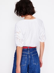 Boden White Notch Neck Cutwork Blouse - Image 3 of 5