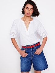Boden White Notch Neck Cutwork Blouse - Image 4 of 5