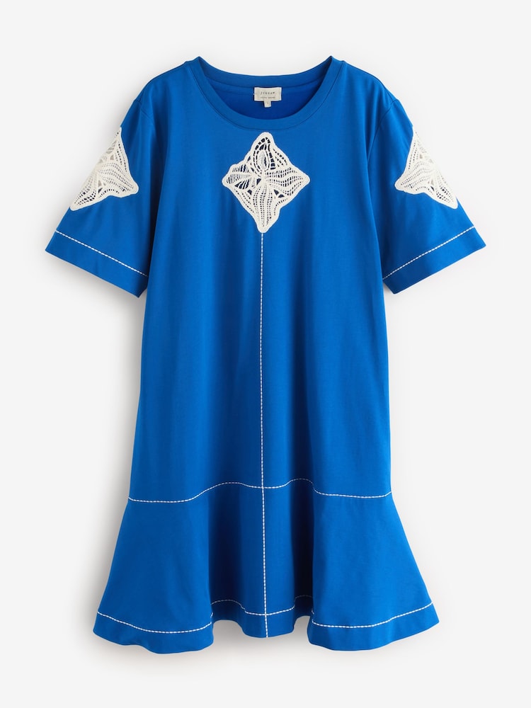 Jigsaw Blue Embroidered Short T-Shirt Dress - Image 1 of 1 Jigsaw Blue Embroidered Short T-Shirt Dress - Image 1 of 1