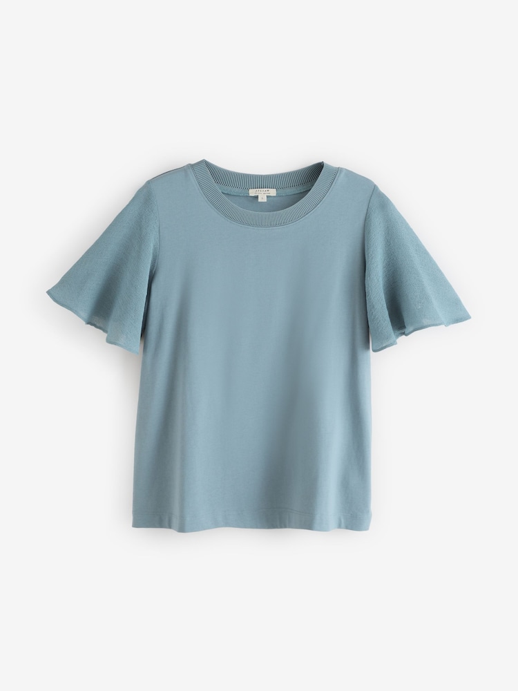 Jigsaw Blue Gauze Sleeve Jersey Top - Image 1 of 1